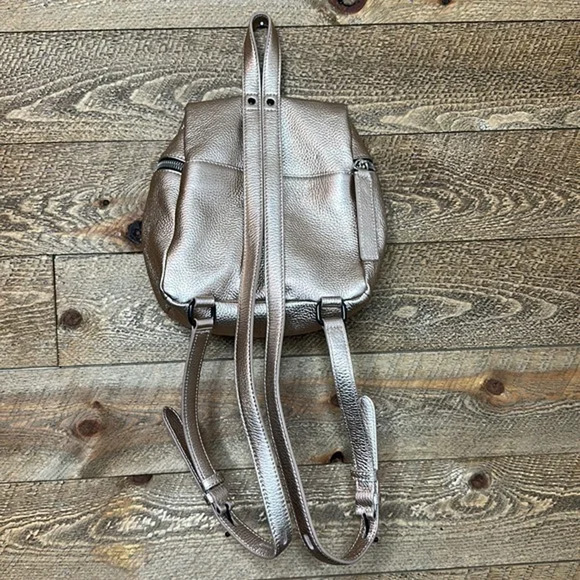 Kara Rose Gold Metallic pebbled leather small backpack Rare color main image 6